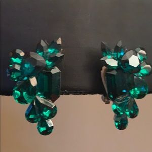 Vintage Love Lines green glass clip earrings NWT